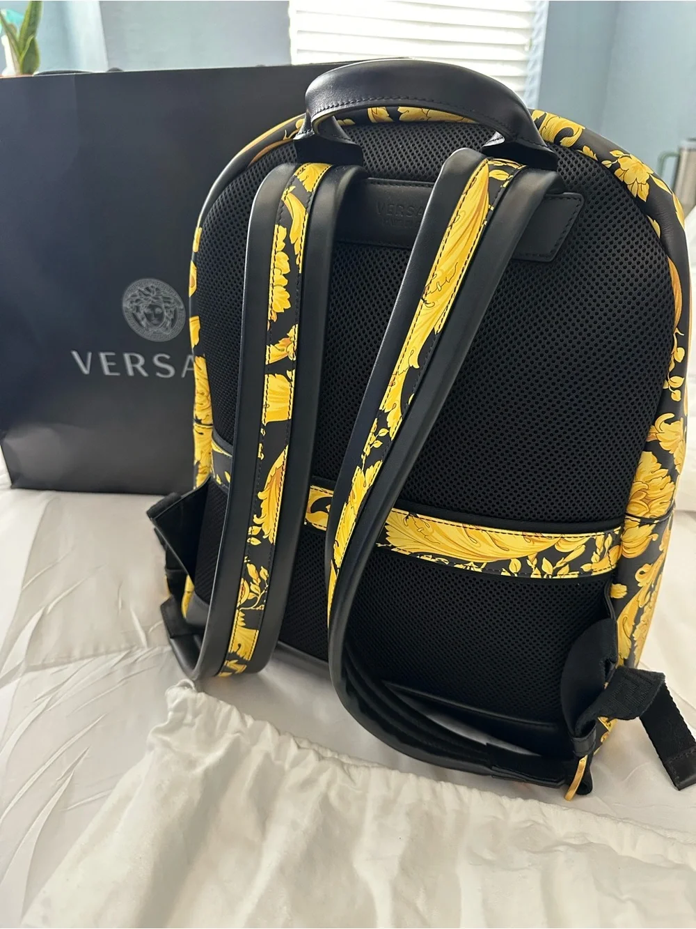 Versace Black & Yellow Baroque Print Men’s Backpack